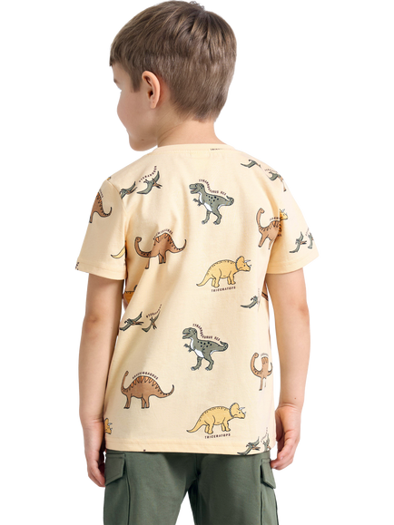 Lindex Kids' Short Sleeve Dino Print T-Shirt - view 2, Light Dusty Yellow
