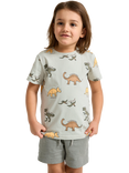 Lindex Kids' Short Sleeve Dinosaur Print T-Shirt, Light Dusty Green
