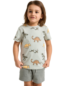 Lindex Kids' Short Sleeve Dinosaur Print T-Shirt, Light Dusty Green, Light Dusty Green