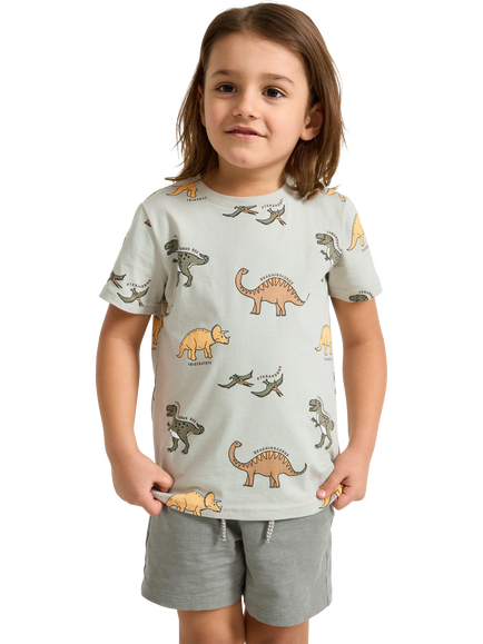 Lindex Kids' Short Sleeve Dinosaur Print T-Shirt, Light Dusty Green, Light Dusty Green