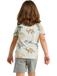 Lindex Kids' Short Sleeve Dinosaur Print T-Shirt, Light Dusty Green