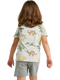 Lindex Kids' Short Sleeve Dinosaur Print T-Shirt, Light Dusty Green - view 2, Light Dusty Green
