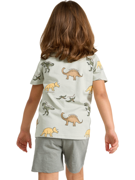 Lindex Kids' Short Sleeve Dinosaur Print T-Shirt, Light Dusty Green - view 2, Light Dusty Green