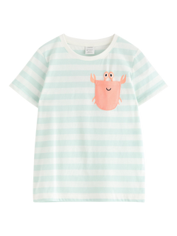 Lindex Kids' Pure Cotton Striped T-Shirt, Light Dusty White
