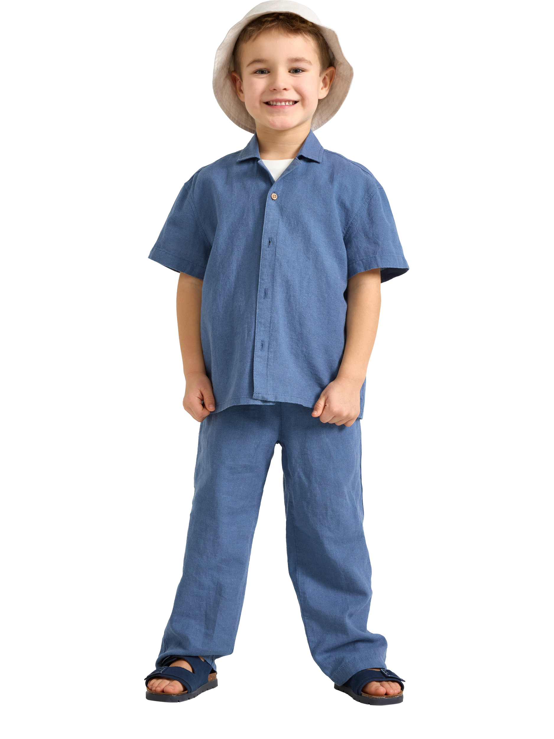 Product image 1 of 6, which shows Lindex Kids' Linen Blend Trousers, Dusty Blue, 3-4 years