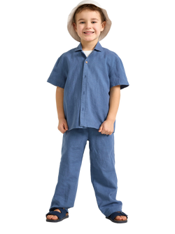 Lindex Kids' Linen Blend Trousers, Dusty Blue, Dusty Blue