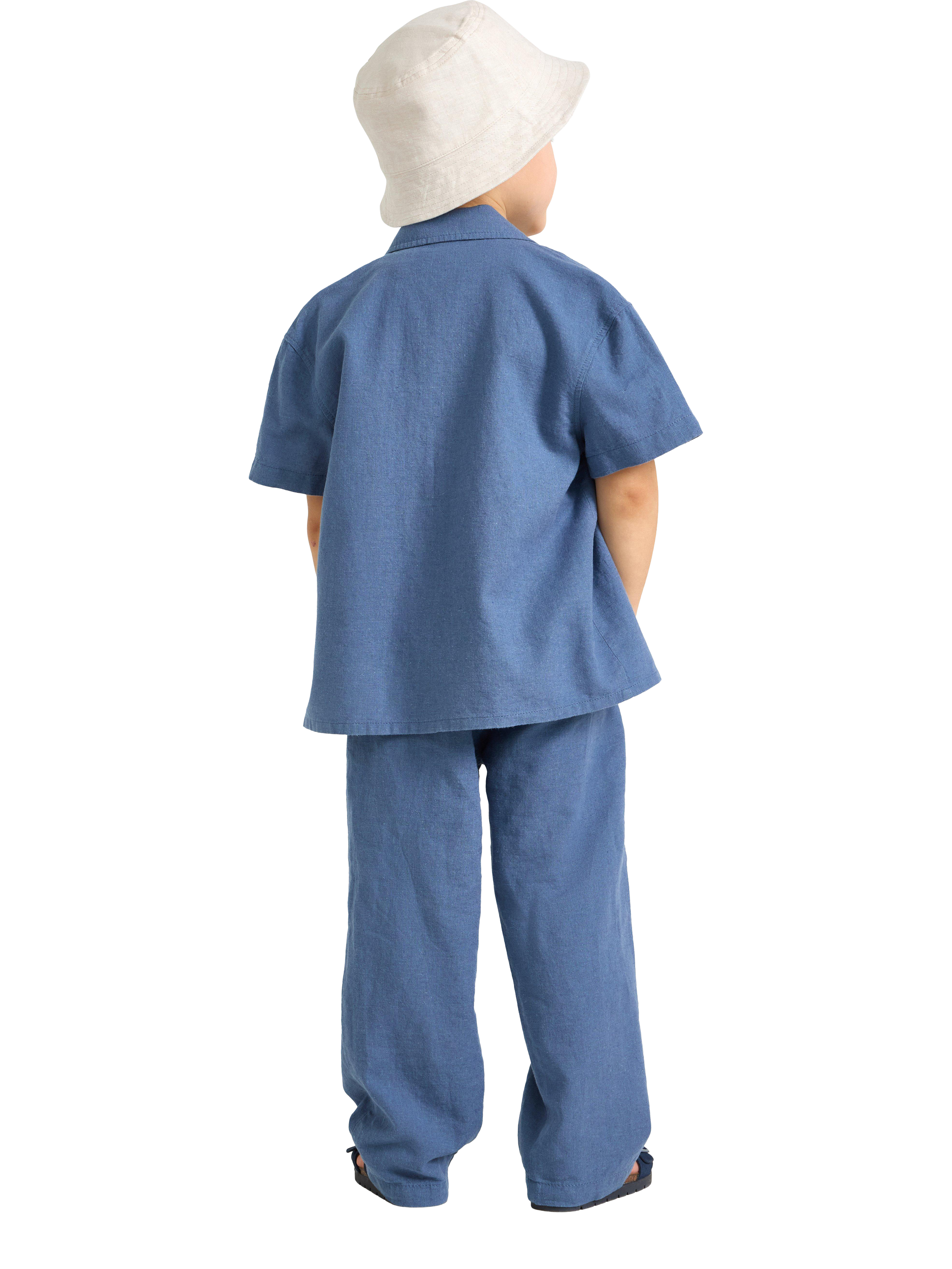 Product image 2 of 6, which shows Lindex Kids' Linen Blend Trousers, Dusty Blue, 3-4 years