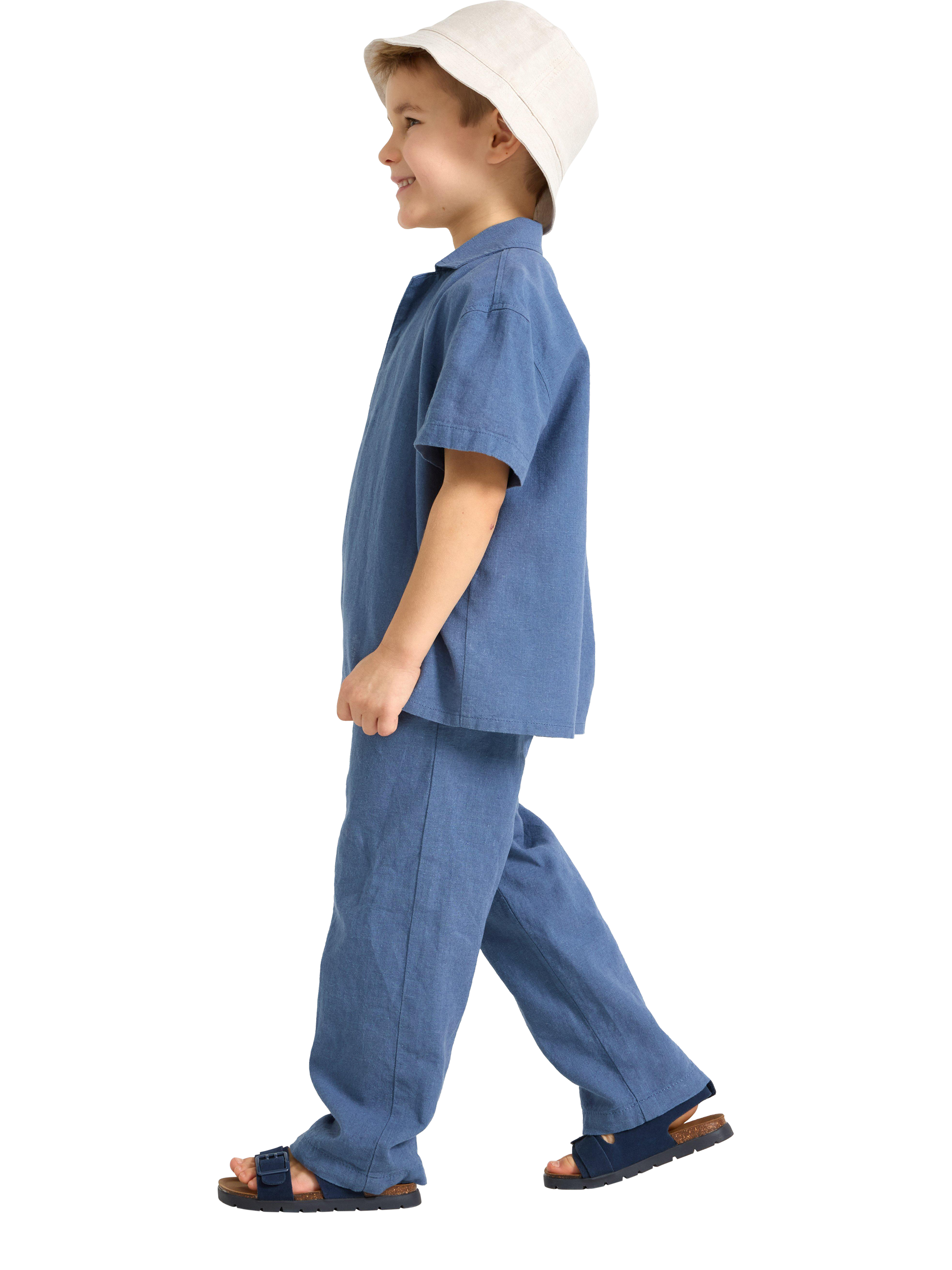Product image 3 of 6, which shows Lindex Kids' Linen Blend Trousers, Dusty Blue, 3-4 years