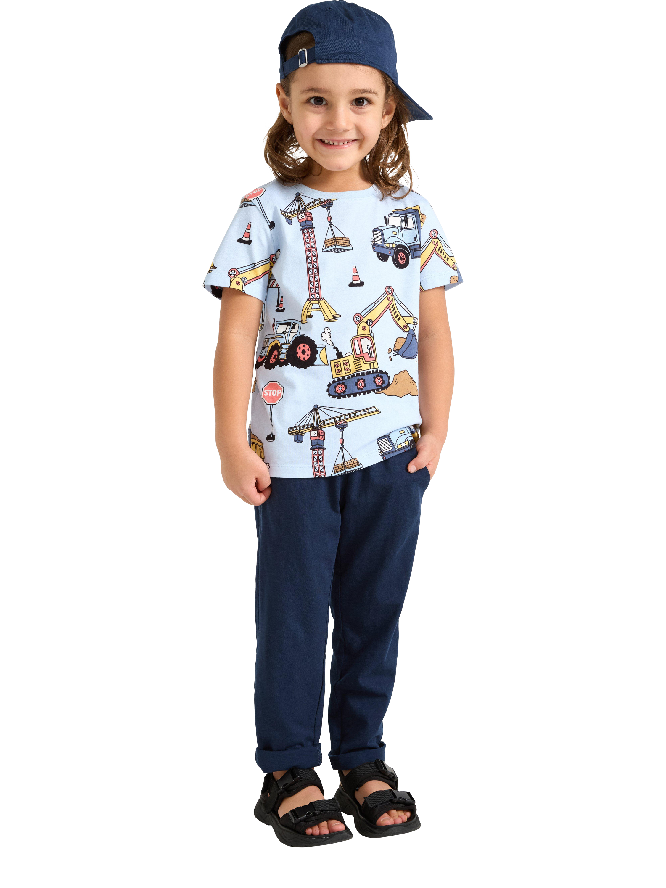 Product image 1 of 6, which shows Lindex Kids' Cotton Slub Jersey Joggers, Dark Blue, 2-3 years