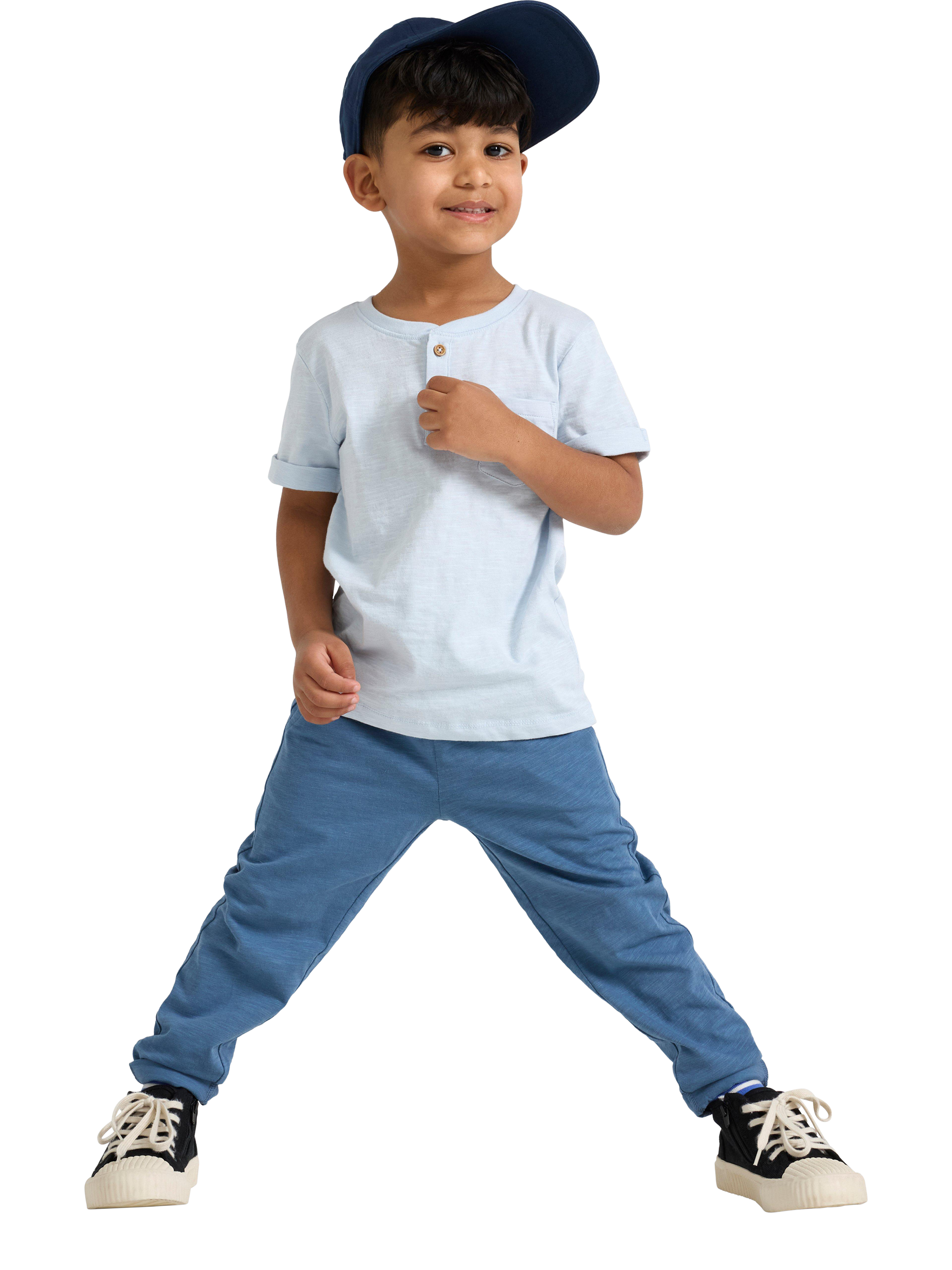 Product image 1 of 6, which shows Lindex Kids' Cotton Slub Jersey Joggers, Dusty Blue, 2-3 years