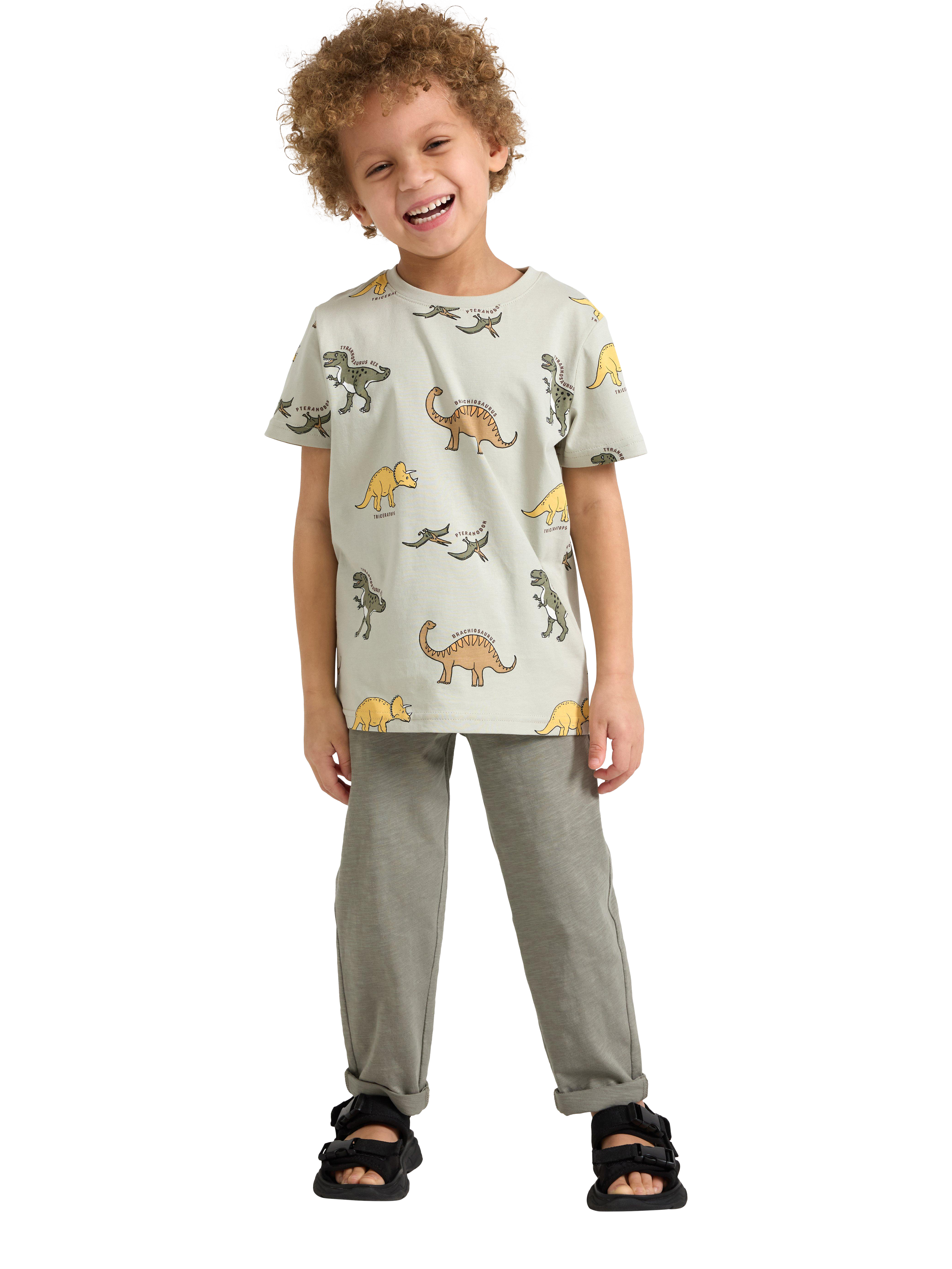 Product image 1 of 6, which shows Lindex Kids' Cotton Slub Jersey Joggers, Dusty Green, 2-3 years