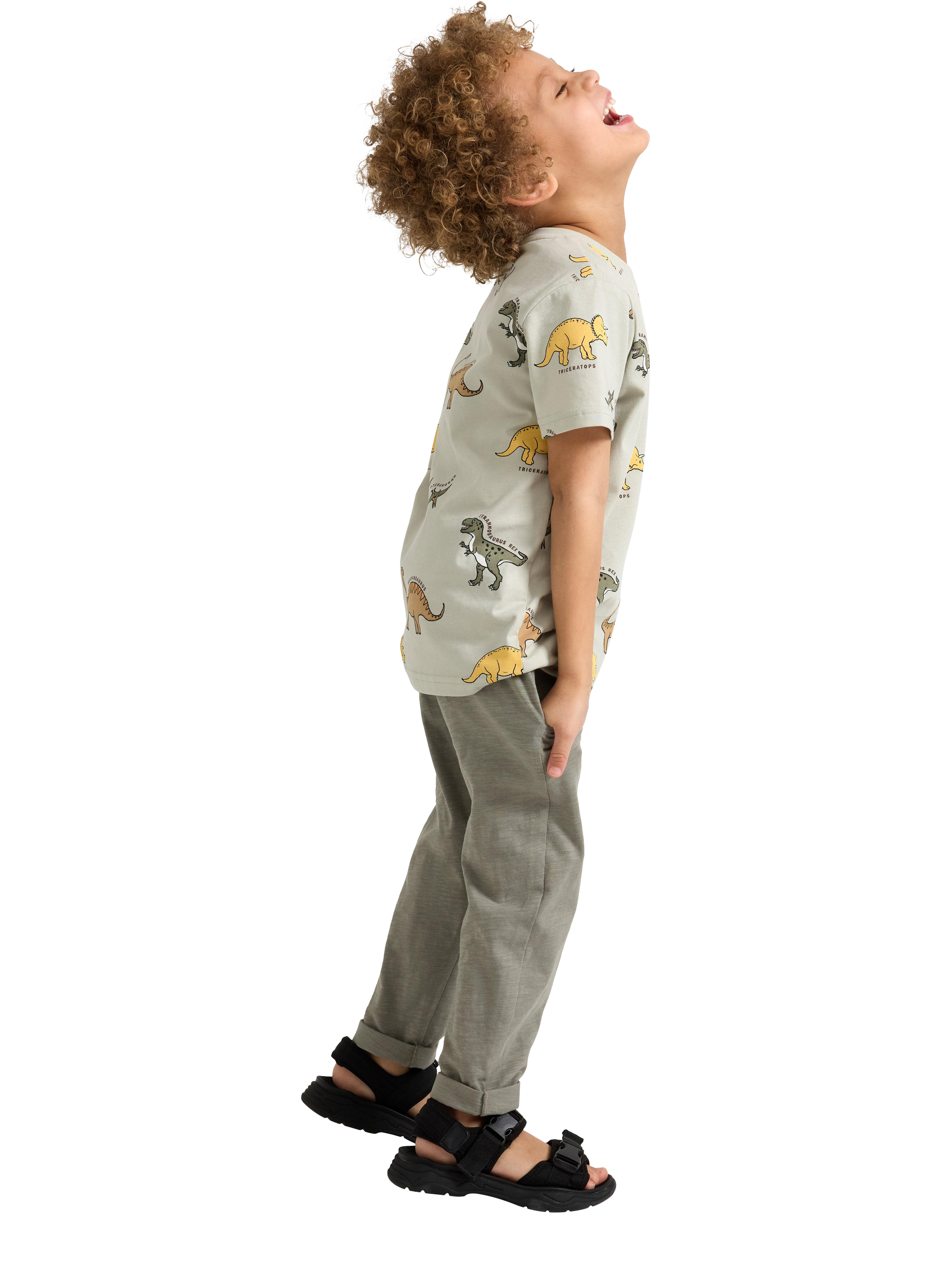 Product image 3 of 6, which shows Lindex Kids' Cotton Slub Jersey Joggers, Dusty Green, 2-3 years