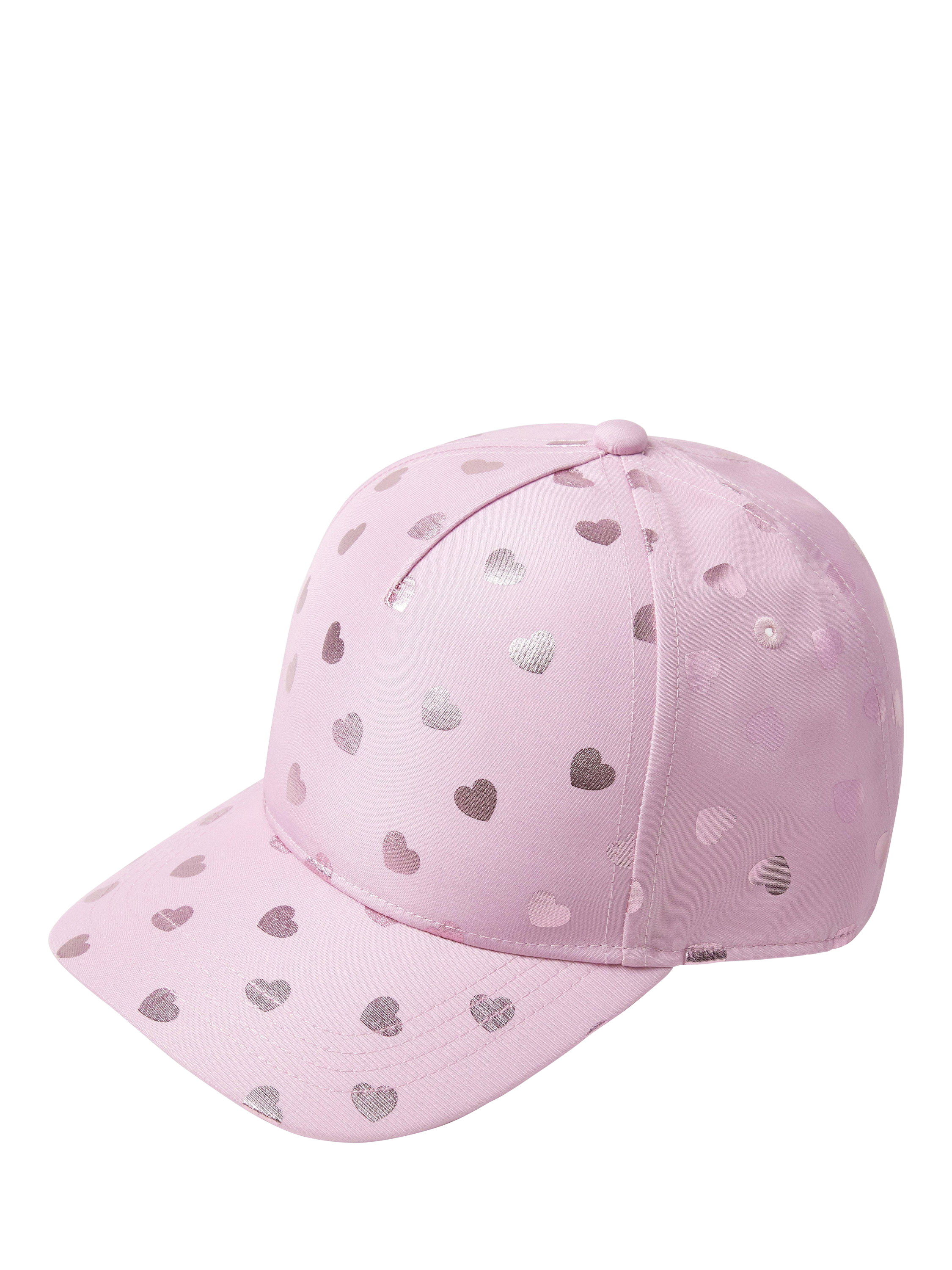 Product image 1 of 3, which shows Lindex Kids' Heart Print Baseball Cap, Dusty Pink, 2-4 years