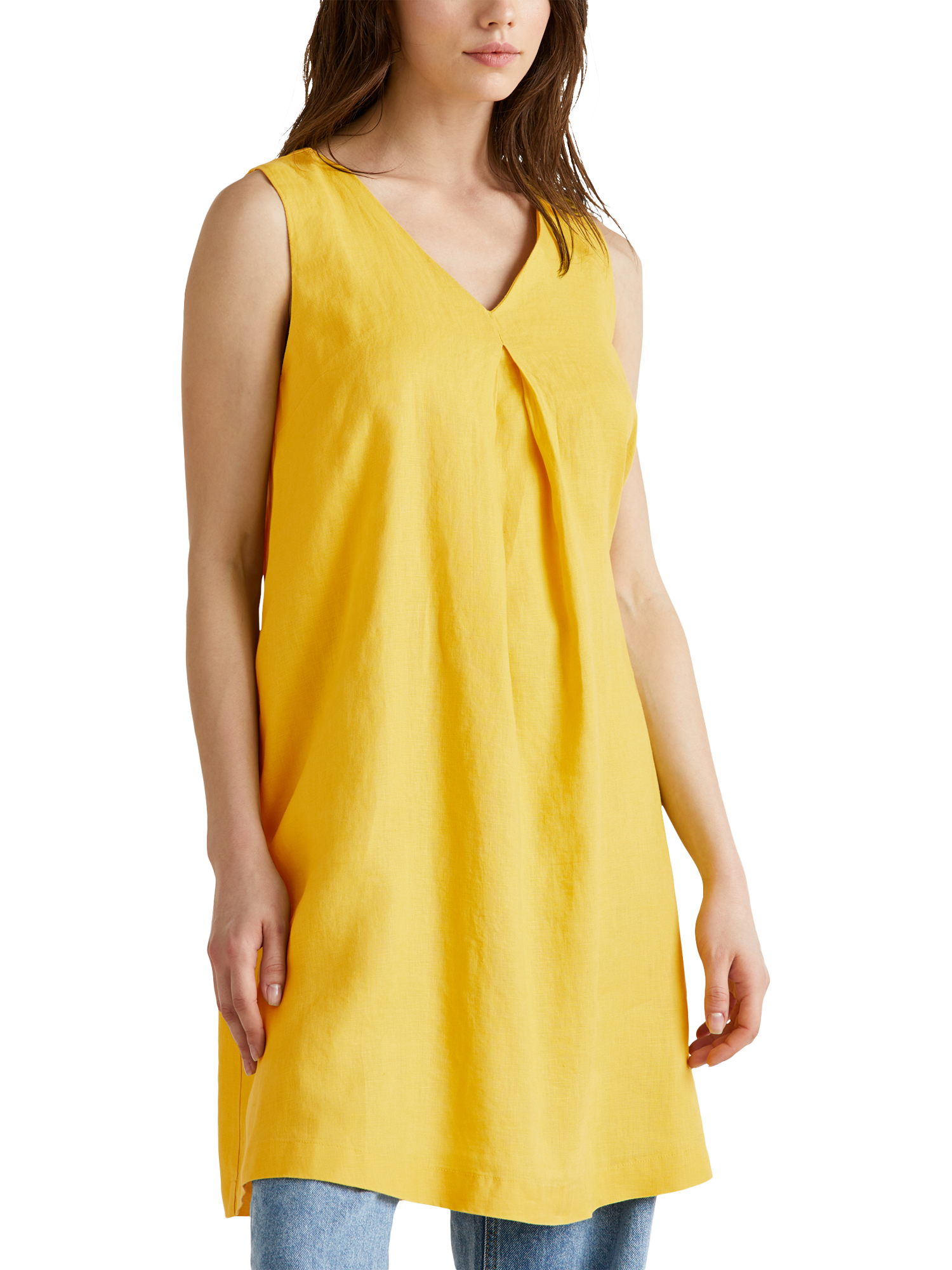 Product image 1 of 5, which shows Benetton Sleeveless Pure Linen Dress, Mid Yellow, XS