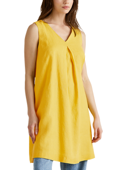 Benetton Sleeveless Pure Linen Dress, Mid Yellow, Mid Yellow