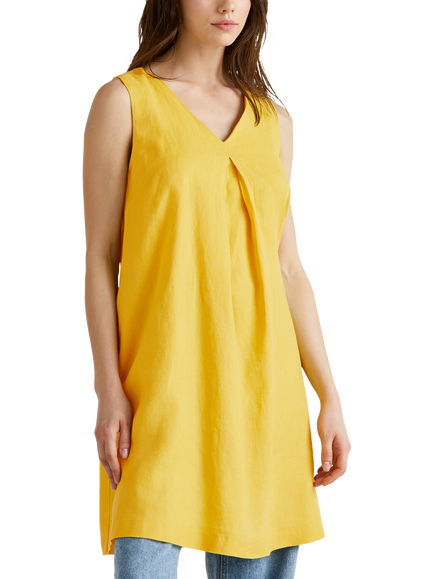 Benetton Sleeveless Pure Linen Dress, Mid Yellow, Mid Yellow