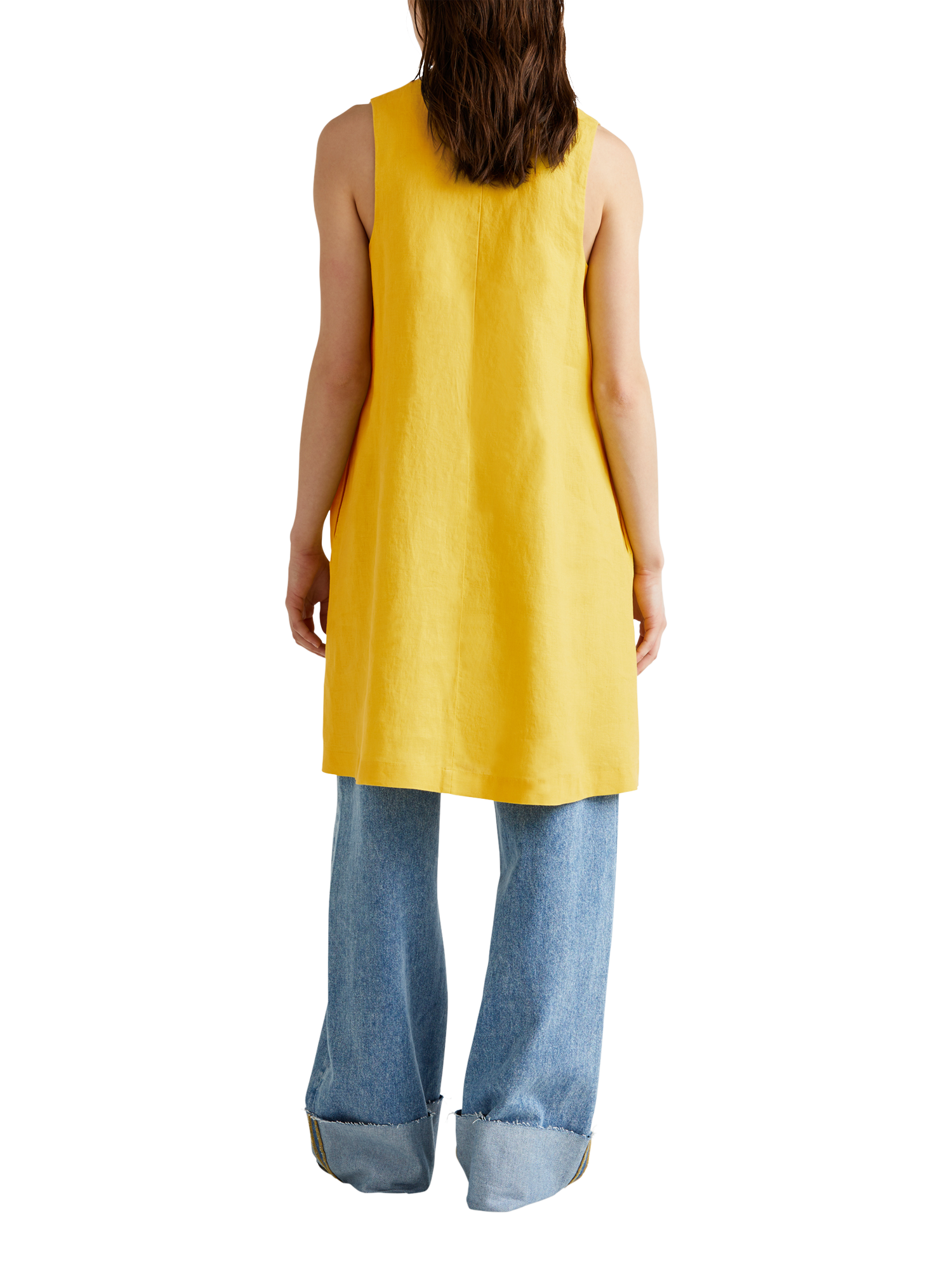 Product image 2 of 5, which shows Benetton Sleeveless Pure Linen Dress, Mid Yellow, XS