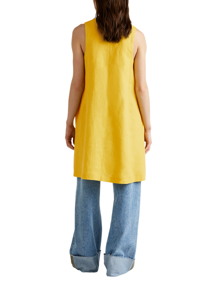 Benetton Sleeveless Pure Linen Dress, Mid Yellow - view 2, Mid Yellow