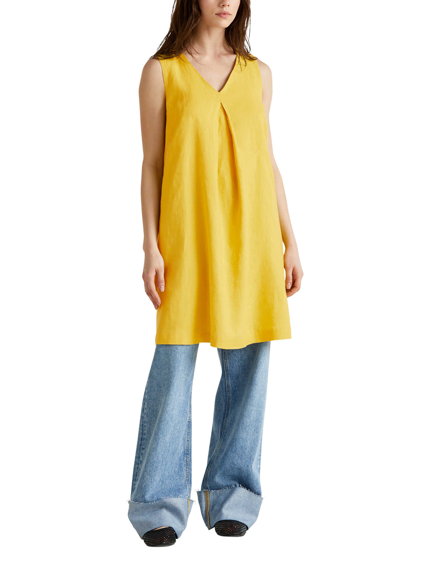 Product image 3 of 5, which shows Benetton Sleeveless Pure Linen Dress, Mid Yellow, XS