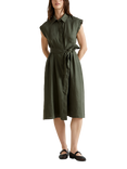 Benetton Sleeveless Tie Waist Pure Linen Shirt Dress, Mid Green