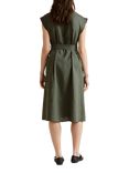 Benetton Sleeveless Tie Waist Pure Linen Shirt Dress, Mid Green