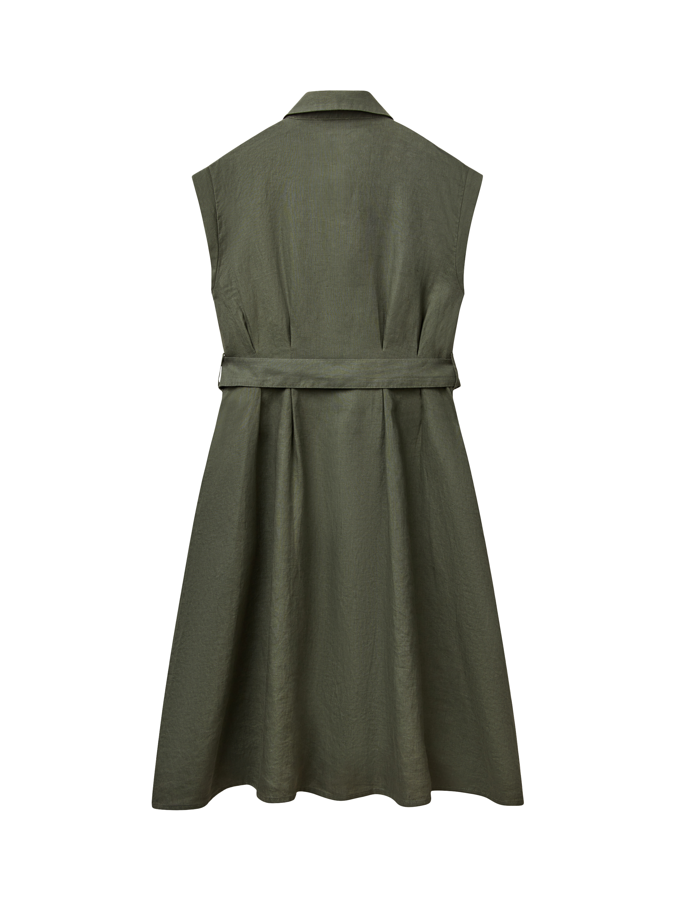 Product image 5 of 5, which shows Benetton Sleeveless Tie Waist Pure Linen Shirt Dress, Mid Green, S