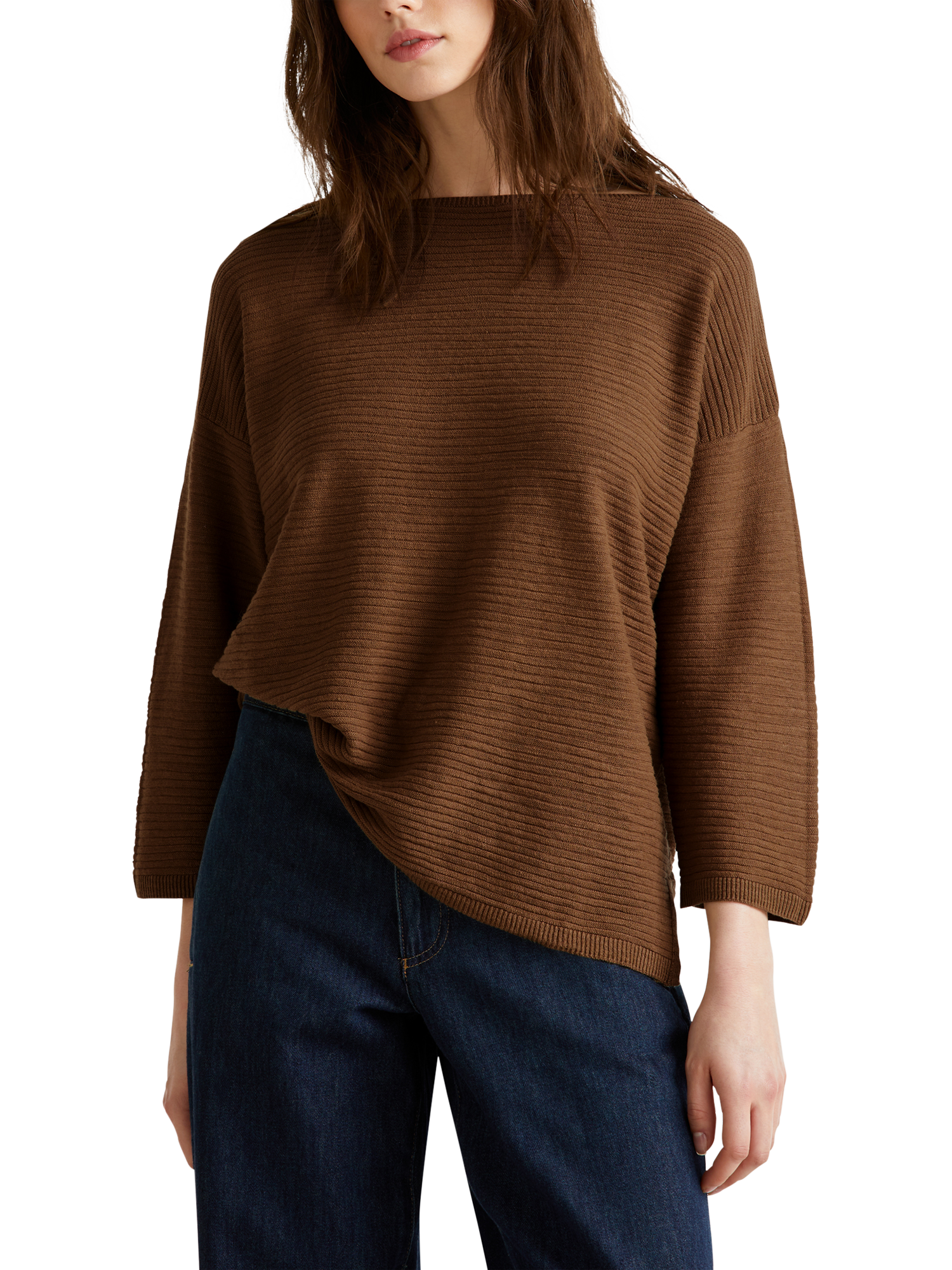 Benetton Cotton Blend Boat Neck Sweater, Brown