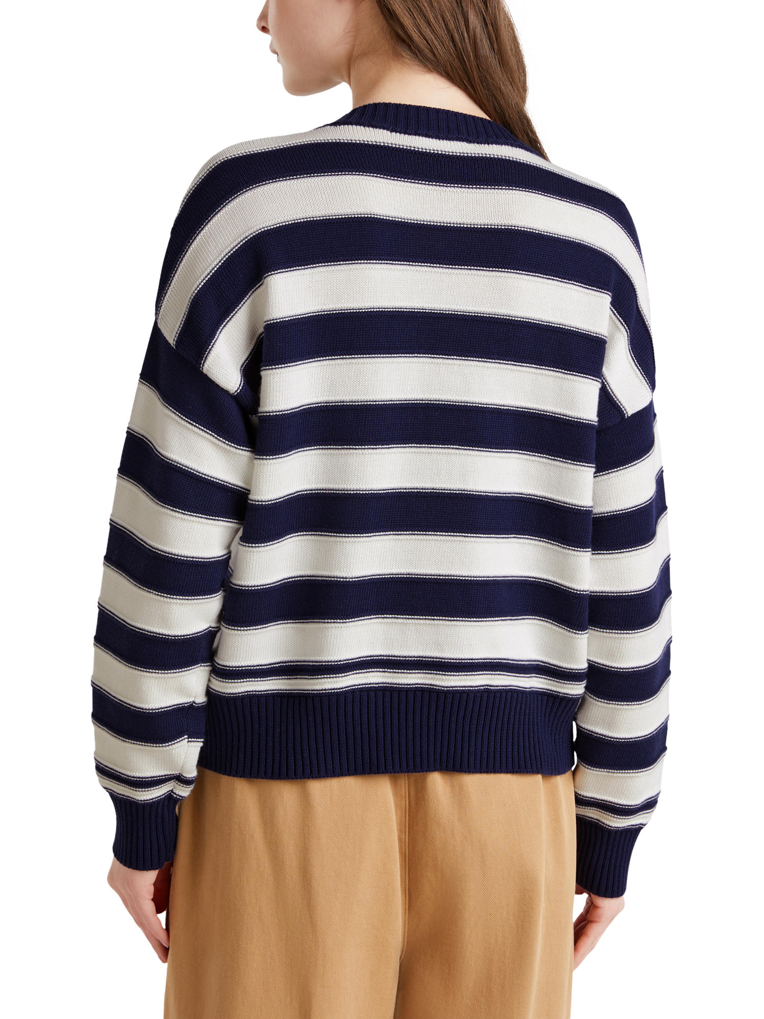 Product image 2 of 6, which shows Benetton Stripe Crew Neck Jumper, Navy/White, M