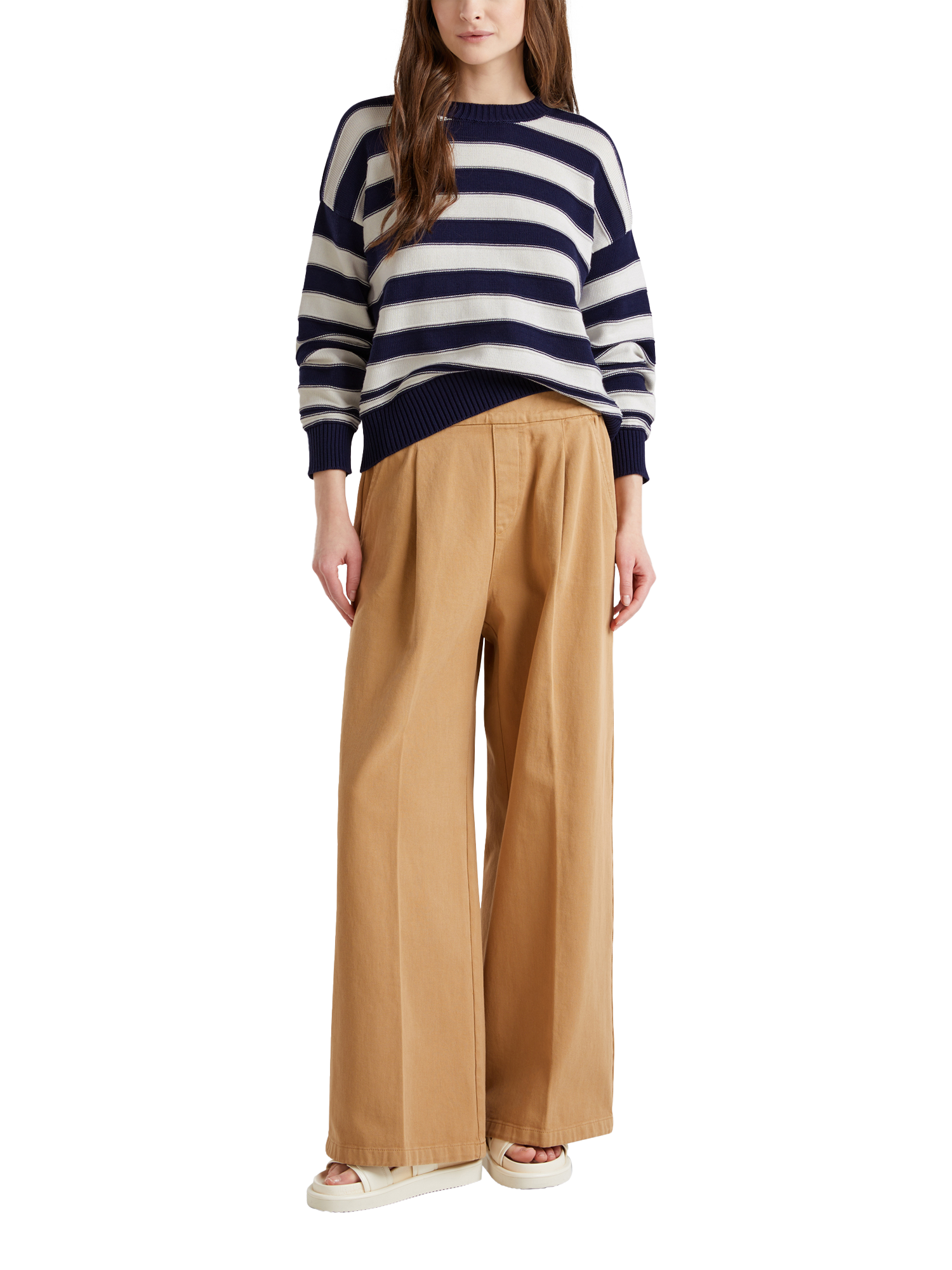 Product image 3 of 6, which shows Benetton Stripe Crew Neck Jumper, Navy/White, M