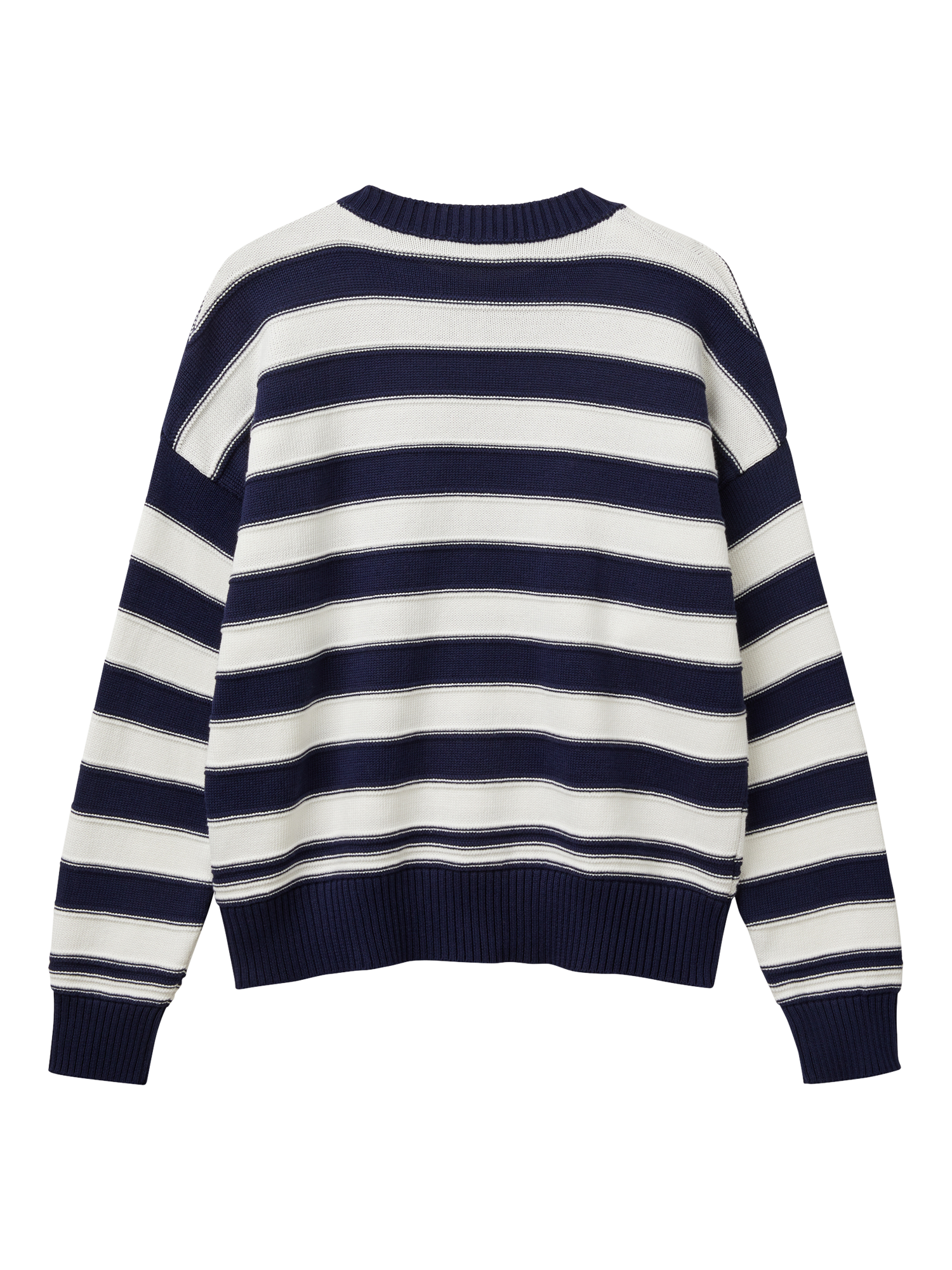 Product image 5 of 6, which shows Benetton Stripe Crew Neck Jumper, Navy/White, M