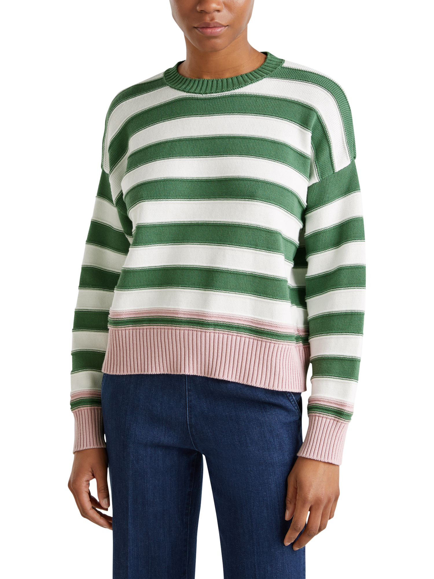 Benetton Stripe Crew Neck Jumper, Green/Multi