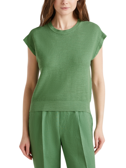 Benetton Cotton Linen Blend Sleeveless Top, Forest Green