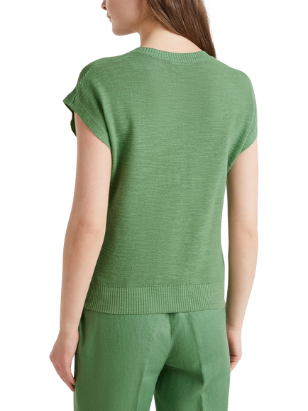 Benetton Cotton Linen Blend Sleeveless Top - view 2, Forest Green