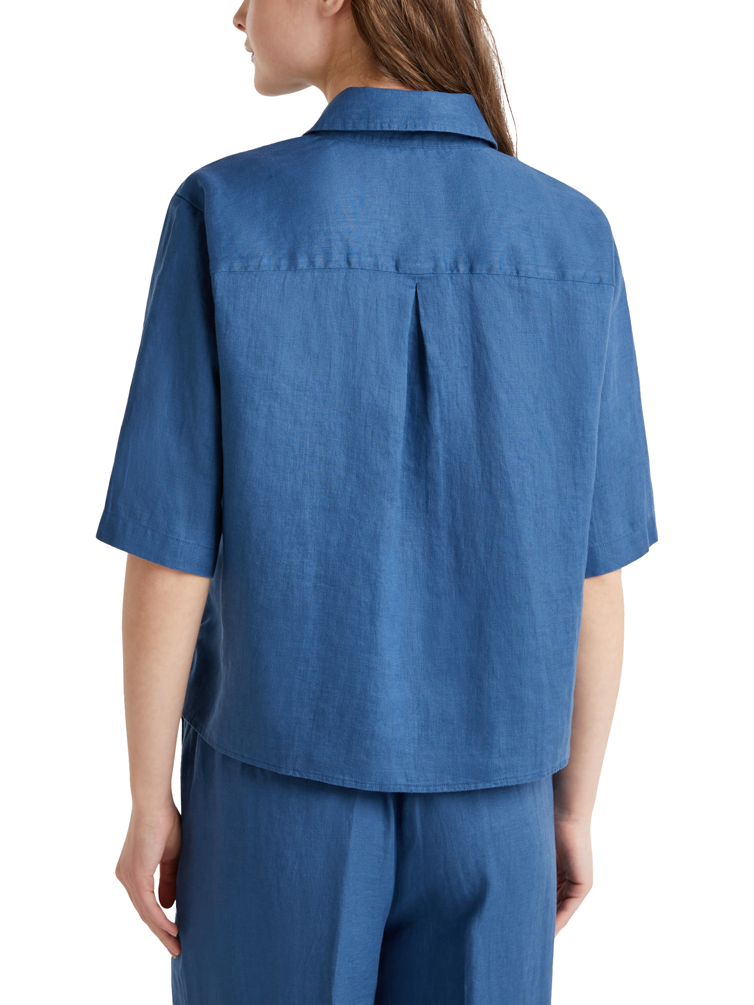 Product image 2 of 4, which shows Benetton Boxy Fit Pure Linen Shirt, Mid Blue, XS