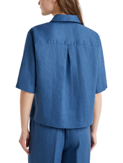 Benetton Boxy Fit Pure Linen Shirt, Mid Blue - view 2, Mid Blue