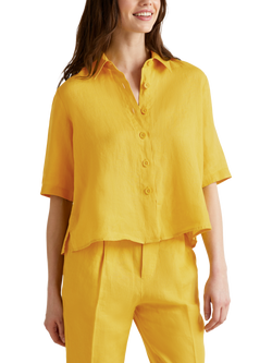Benetton Boxy Fit Pure Linen Shirt, Mustard, Mustard