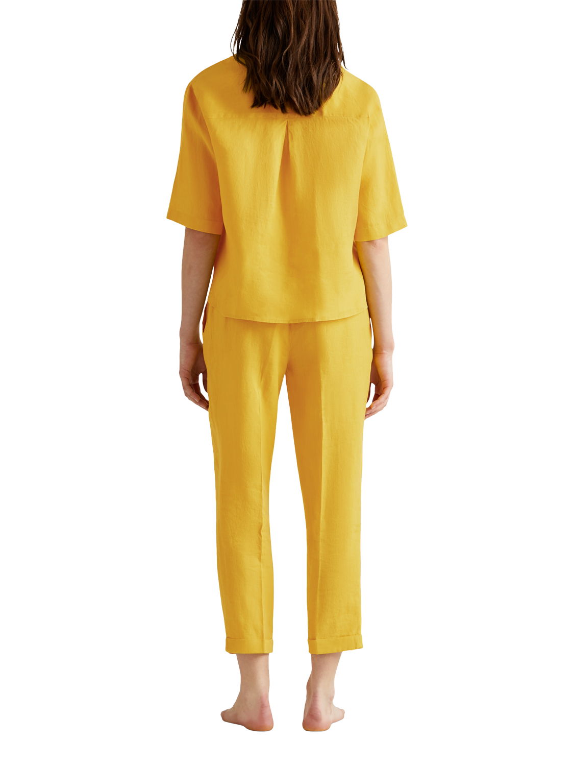 Product image 2 of 4, which shows Benetton Boxy Fit Pure Linen Shirt, Mustard, XS