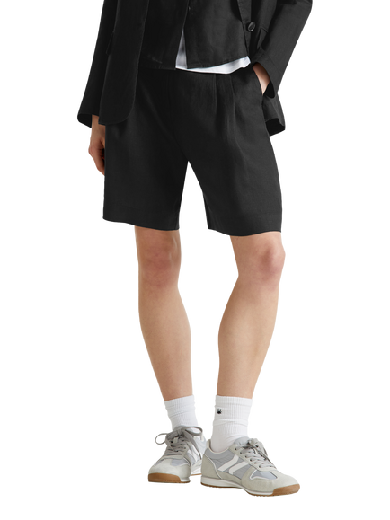 Benetton Tailored Pure Linen Shorts, Black, Black