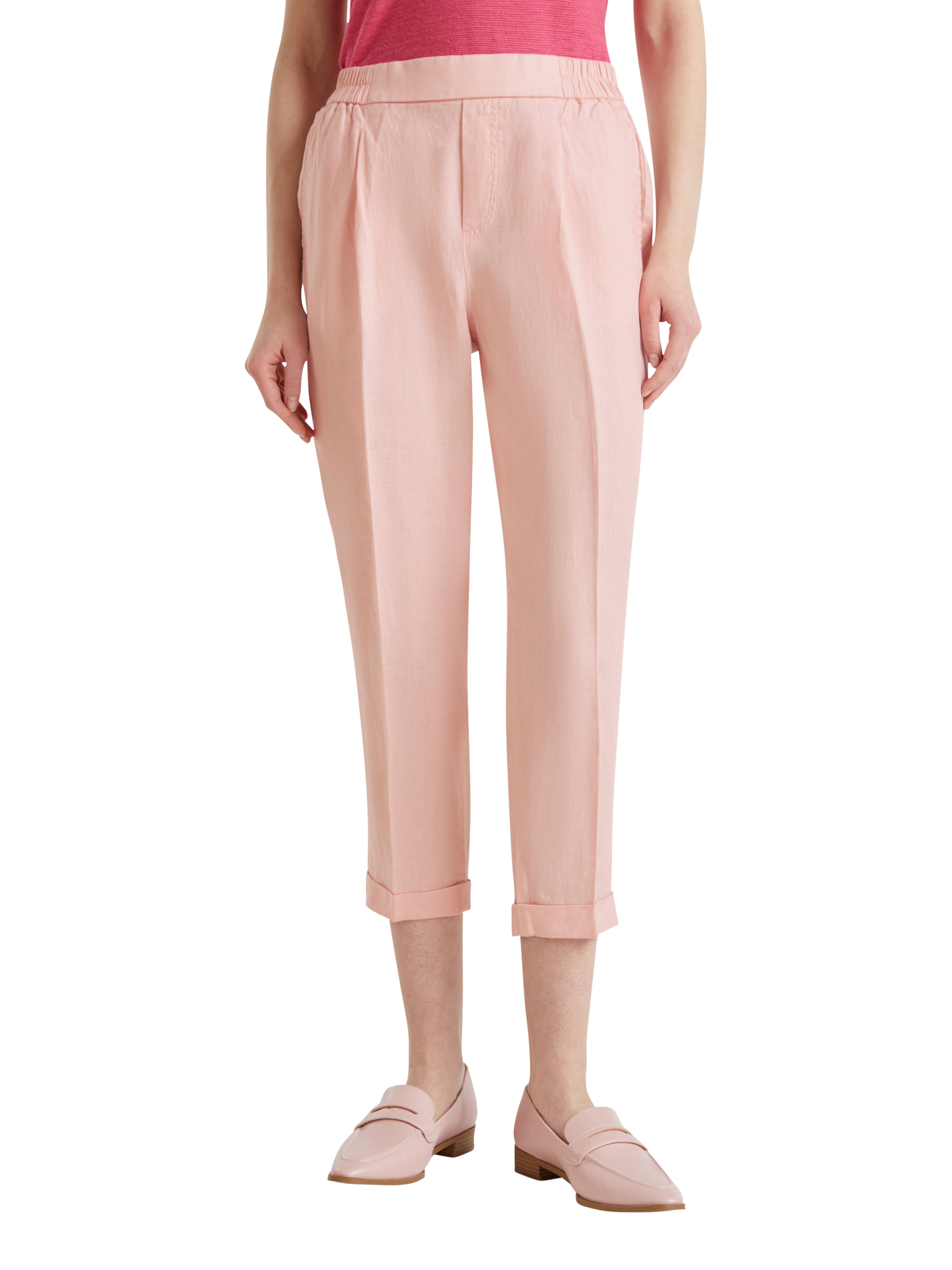 Product image 1 of 5, which shows Benetton Slim Fit Linen Trousers, Powder, XS