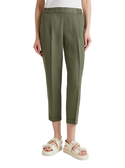 Benetton Slim Fit Linen Trousers, Military Green