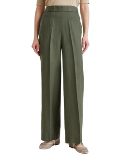 Benetton Wide Leg Linen Palazzo Trousers, Military Green