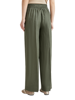 Benetton Wide Leg Linen Palazzo Trousers - view 2, Military Green