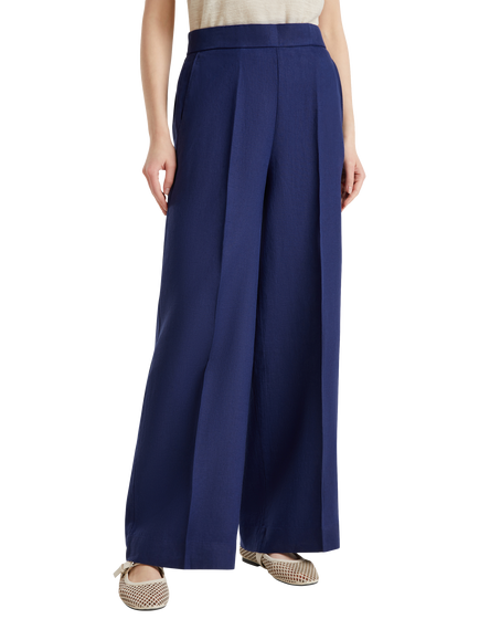Benetton Wide Leg Linen Palazzo Trousers, Night Blue