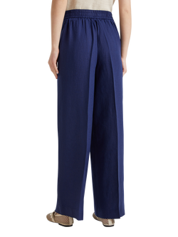 Benetton Wide Leg Linen Palazzo Trousers - view 2, Night Blue