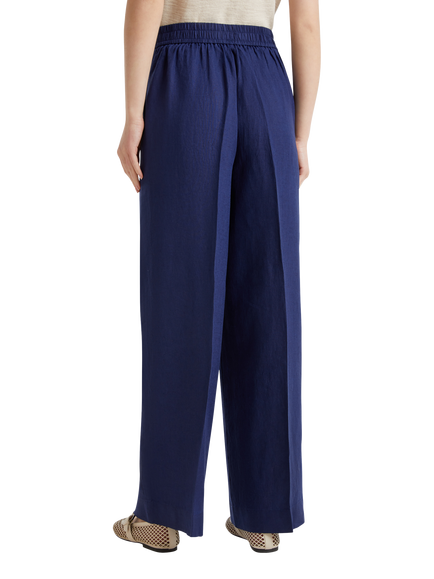 Benetton Wide Leg Linen Palazzo Trousers - view 2, Night Blue