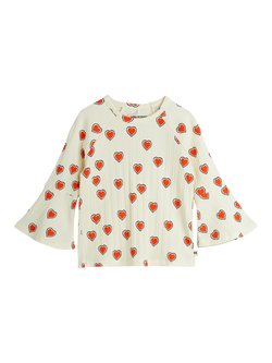 Mini Rodini Kids' Heart Trumpet Sleeve Top, Off White, Off White