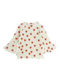 Mini Rodini Kids' Heart Trumpet Sleeve Top, Off White - view 2, Off White