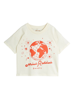 Mini Rodini Kids' Mini Rodini Society T-Shirt, Off White, Off White
