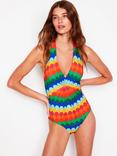 Boden Halter Neck Ruched Abstract Print Swimsuit, Multi