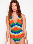 Boden Halter Neck Ruched Abstract Print Swimsuit, Multi